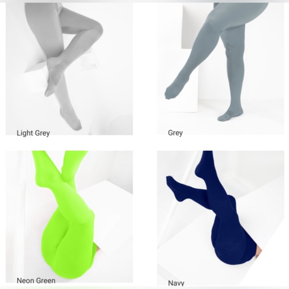 NWT $300 We Love Colors S/4 Med/Large Tights Navy, Neon Green, Lt Gray, Gray Set